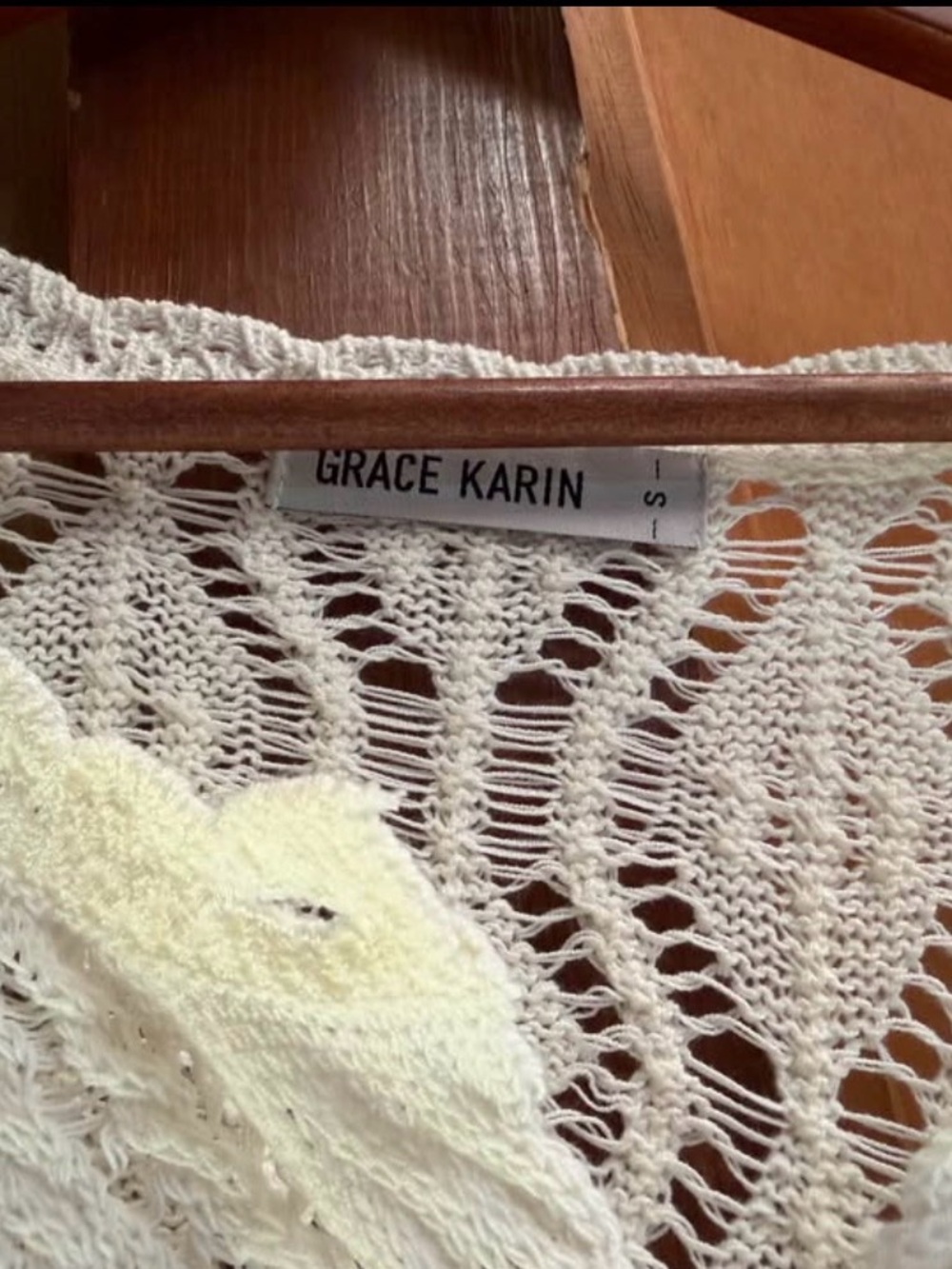 Grace Karin Cream Crochet Knit Sleeveless Top - Picture 3 of 3